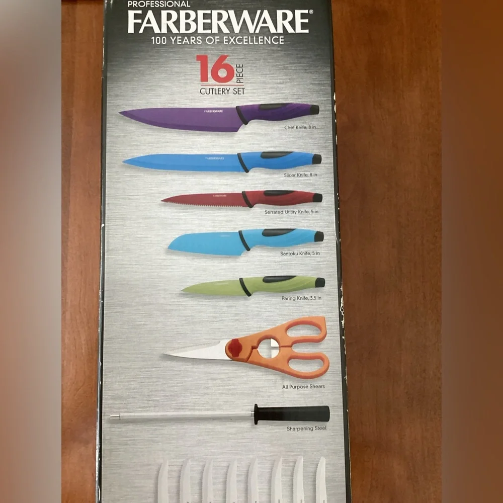 NEW Farberware 16 pc Multicolor Knife Set with Black Block NIB NWT
